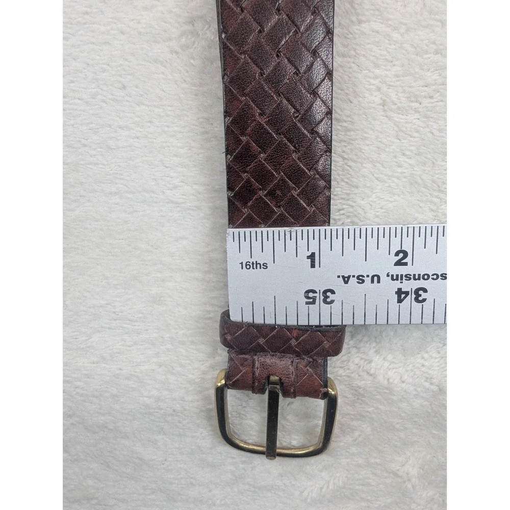John Henry Mens Brown Leather Belt 35 Basketweave Embossed Brass Buckle